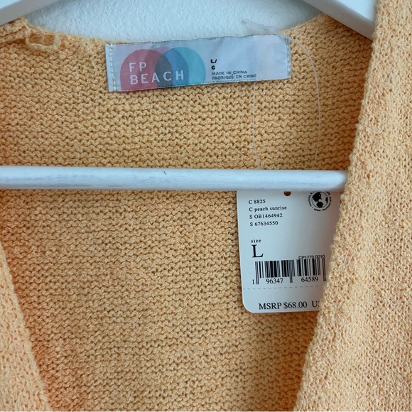 NWT Free People Beach Tangerine Orange Poppy V-Neck Knit Tie-Waist Dress - L - Picture 3 of 5